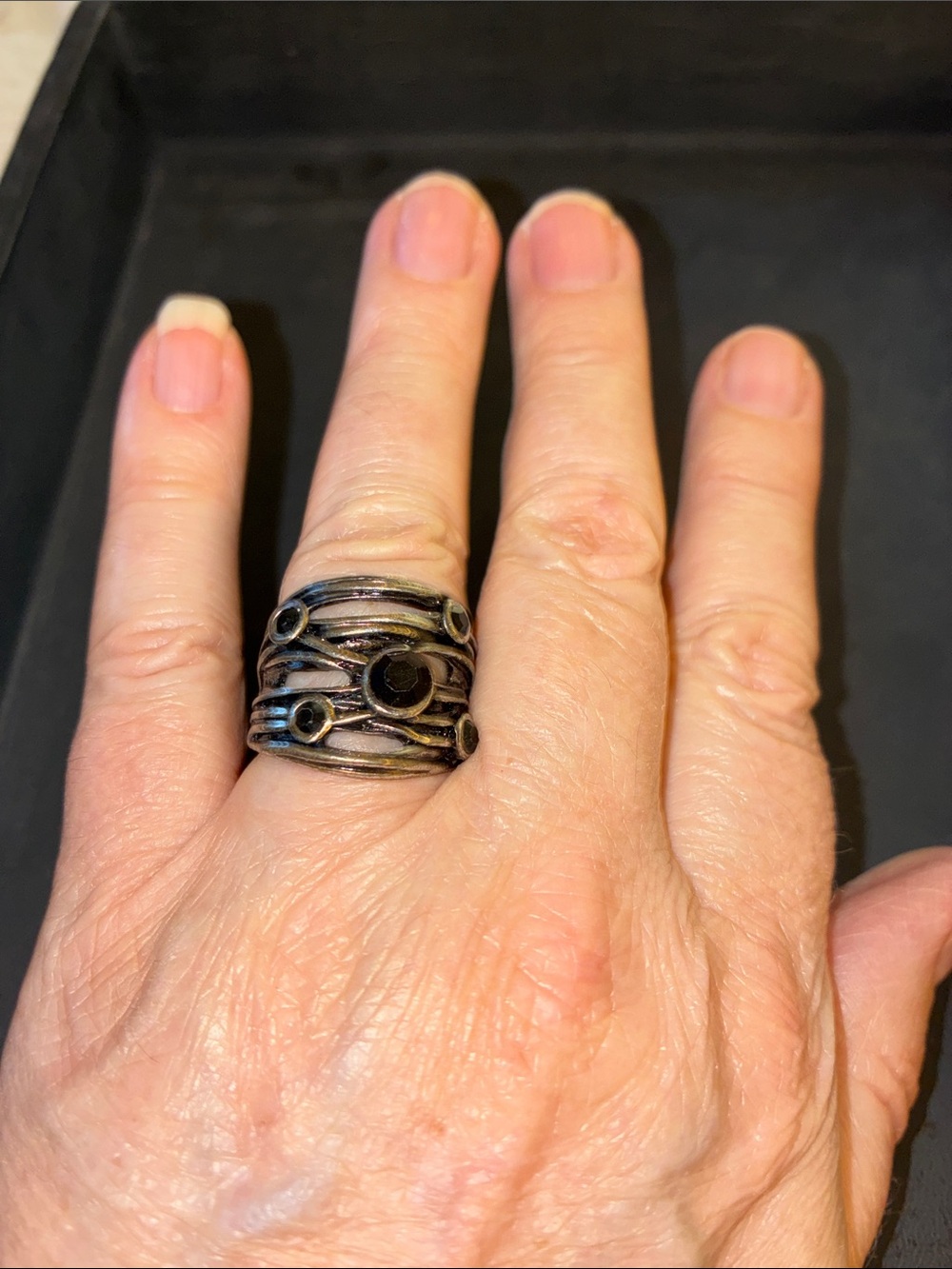 Black Oxidized Multi-Band Stone Ring - Women's Jewelry